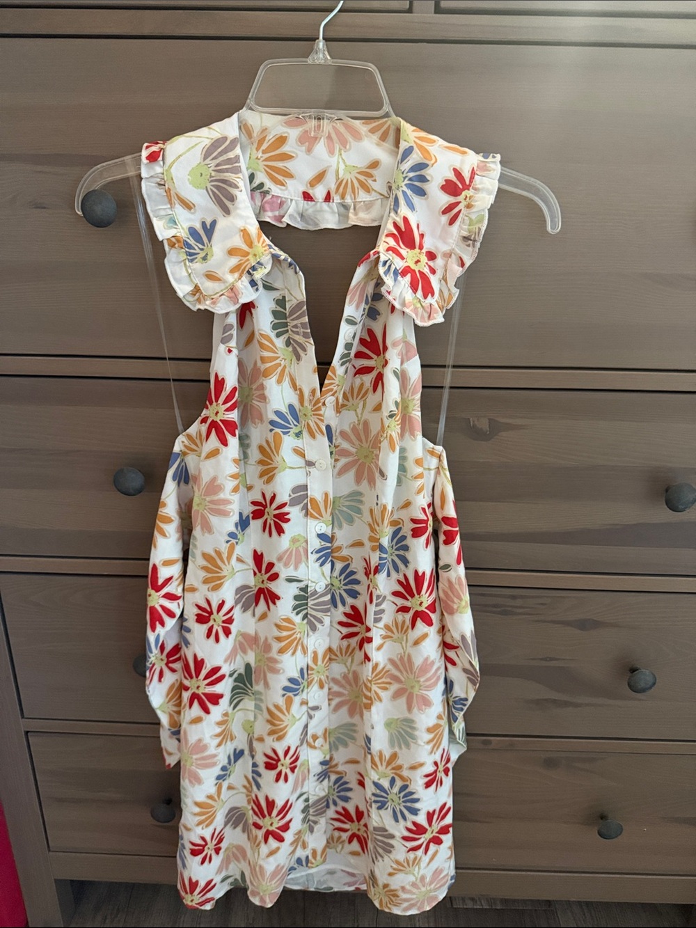 Floral Ruffle Collar dress - White Multi